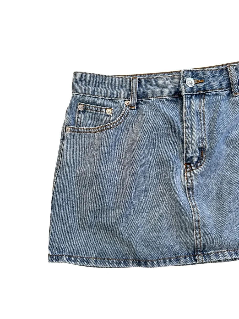 White Fox Light Wash Denim Mini Skirt 5 Pocket Zip Fly Size Large